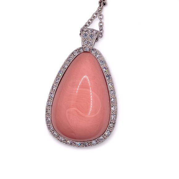 Vintage Avon Peachy Pink Lucite Pendant with Rhinestones - Picture 5 of 6